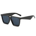 Classic oversized square frame sunglasses in glossy black with deep blue polarized lenses - Black Frame Grey Lens