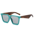 Chic square sunglasses in Tiffany blue frames with tortoiseshell textured temples - Green Frame Grey Lens