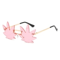 Fashionable rimless gold metal sunglasses with pink leaf shaped lenses for party wear - Gold Frame Pink Lenses