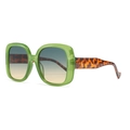 Gafas de sol cuadradas verde translúcido con patillas de leopardo y lentes degradadas - Montura Verde Lentes Verde Amarillo