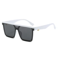 Fashion oversized square flat top sunglasses with white and black frame and gold accents - White Frame Gray Lens