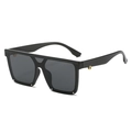 Chic oversized square shield sunglasses with silver rivets and gold accents in black - Black Frame Grey Lens