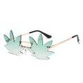 Fashionable leaf-shaped rimless sunglasses with green gradient lenses and gold metal frames - Gold Frame Gradient Green Lens
