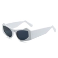 Fashion geometric bull head sunglasses with white frame and dark lenses on white background - White Frame Gray Lens