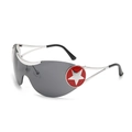 Lunettes Y2K monture métal avec verre gris monobloc et détail étoile rouge sur branche - Monture Argent Étoile Rouge Verres Gris