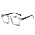 Square full-rim two-tone blue light glasses with transparent and black pixel design - Transparent White with Black Outlines