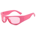 Pink Y2K futuristic wrap-around sports sunglasses with embossed triangle temple detail - Pink Frame / Pink Lens