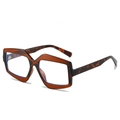 Fashionable geometric tortoiseshell oversized square frames with clear optical lenses - Transparent Tea Frame Clear Lens