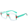 Fashion geometric color-block eyewear with clear frame and red-green accents - Transparent Green Frame Clear Lens