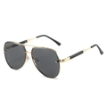 Classic aviator sunglasses with gold metal double bridge frame and dark grey lenses - Gold Frame Black Grey
