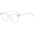 Monture de lunettes polygonale transparente moderne avec détails de charnière dorés - Monture Transparente Verre Clair