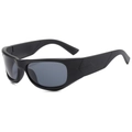 Mattschwarze Y2K-Sportsonnenbrille mit futuristisch geprägten geometrischen Bügeln - Schwarzer Rahmen Graue Gläser
