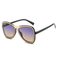 Square oversized sunglasses with black gold frame and purple orange gradient lenses - Black Frame / Blue-Yellow Lens