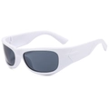 Futuristische weiße Y2K Sport-Sonnenbrille mit dunklen Gläsern und Geometrie-Detail - Weißer Rahmen Graue Gläser