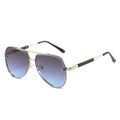 Fashion aviator square sunglasses with gold metal frame and gradient blue lenses - Gold Frame Grey Blue Lens