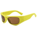 Y2K sporty sunglasses in bright yellow wrap-around frames with dark lenses - Avocado Green Frame Tea Lens