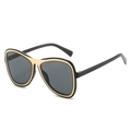Fashionable oversized square sunglasses in black and gold finish with dark grey lenses - Black Frame Grey Lens
