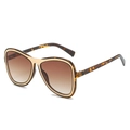 Square tortoise shell aviator sunglasses with brown gradient lenses and gold metal trim - Leopard Frame / Tea Lens