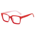 Fashionable red square frame glasses with pink translucent temples and silver rivets - Red and Pink Frame