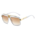 Modern white square frame sunglasses with gold mesh inlay and brown gradient lenses - White Frame Gradient Tea Lens