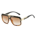 Gafas de sol cuadradas vintage con montura negra y carey con puente en V dorado - Marco de Leopardo Negro Lente de Té