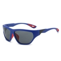 Occhiali da sole sportivi Y2K blu opaco per bambini con inserti rossi antiscivolo - Montatura Blu Lenti Grigie