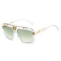 Vintage square sunglasses in transparent frame with gold accents and green gradient lenses - Transparent Frame Gradient Green Lens