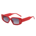 Fashionable red square thick frame sunglasses with gold rivets and dark grey lenses - Red Frame Double Grey Lens