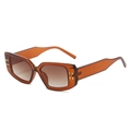 Fashionable rectangle amber sunglasses with translucent frames and metal rivets - Tea Frame Tea Lens
