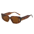 Stylish tortoise shell rectangle sunglasses with gold square rivets on white background - Leopard Frame / Tea Lens