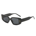 Chic black rectangular sunglasses with golden rivets and dark UV lenses for street style - Black Frame Grey Lens