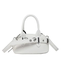 Mini white shell bag for kids and women with litchi grain texture and crossbody strap - White