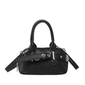 Mini black lychee pattern leather shell bag with silver hardware and adjustable strap - Black