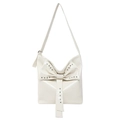 Creamy white underarm tote bag with glossy finish and large studded bow detail - White