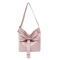 Chic pink patent leather handbag featuring oversized rhinestone studded bow detail - Pink