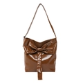 Glossy brown shoulder bag with bow and silver metal rivets in punk chic style - Brown