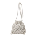 Handmade cream macrame bucket bag with geometric diamond crochet patterns and drawstring - White