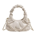 Bolso nube plisado blanco roto con cadena de perlas grandes y asa fruncida - Blanco