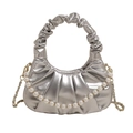 Bolso nube plateado metalizado con fruncidos y correa de perlas para mujer - Plateado