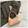 Glossy apricot patent leather underarm bag with silver chain strap and top handle - Pink Without Charm