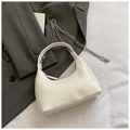 Glossy cream white hobo bag with polished finish and silver metal chain strap - White