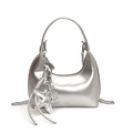Silver metallic Y2K hobo bag with star and balloon dog charms and chain strap - Silver (With Pendant)
