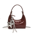 Deep burgundy patent leather hobo bucket bag with silver star charm and chain strap - Red (With Charm)
