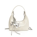 White patent leather hobo bucket bag with silver star and balloon dog charms - White (With Charm)