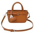 Classic brown pebble leather mini tote bag with heart pendant and adjustable strap - Brown