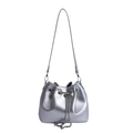 Bolso tipo cubo plateado minimalista con cordón ajustable y cadena de metal fina - Plateado