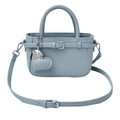 Light blue grain leather handbag with adjustable strap and heart pendant detail - Blue