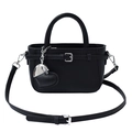 Elegant black lychee grain leather handbag with silver buckle and heart charm - Black