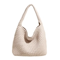 Elegante bolso hobo de punto blanco roto de gran capacidad con correa de hombro suave - Grande / Blanco Roto
