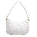 Borsa a spalla bianca a mezzaluna con texture in denim a frange e finiture dorate - Bianco